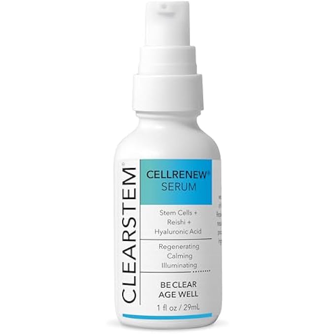 CLEARstem - CELLRENEW - COLLAGEN STEM CELL SERUM - ACNE + YOUTHFUL SKIN FACE SERUM - HYALURONIC ACID, REISHI, ALOE VERA - FACIAL SKIN CARE PRODUCTS - VEGAN, GLUTEN FREE, CRUELTY FREE - 1 FL OZ / 29ML - Image 1